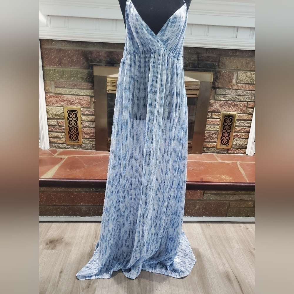 H&M/LOGG women's 16 blue &‎ white lightweight halter maxi dress